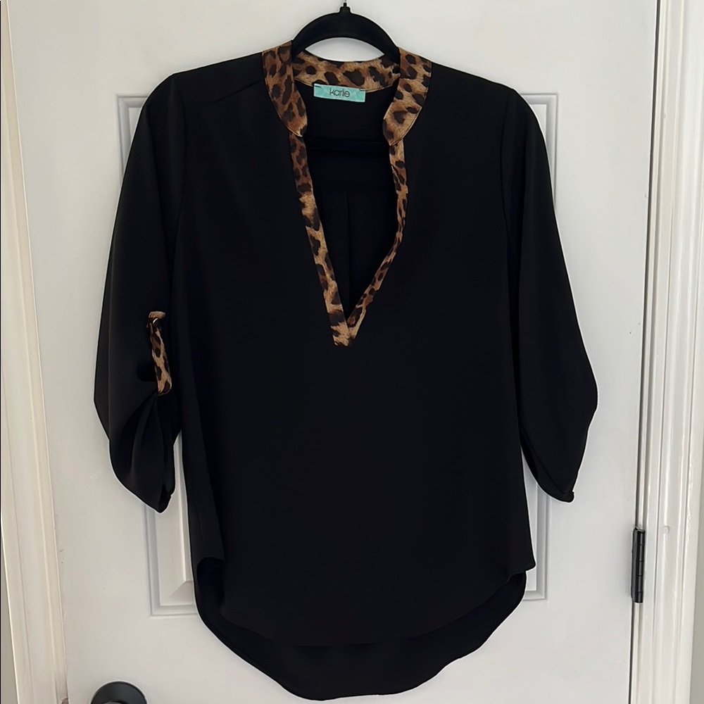 Karlie Black Relaxed Blouse with Mandarin Collar